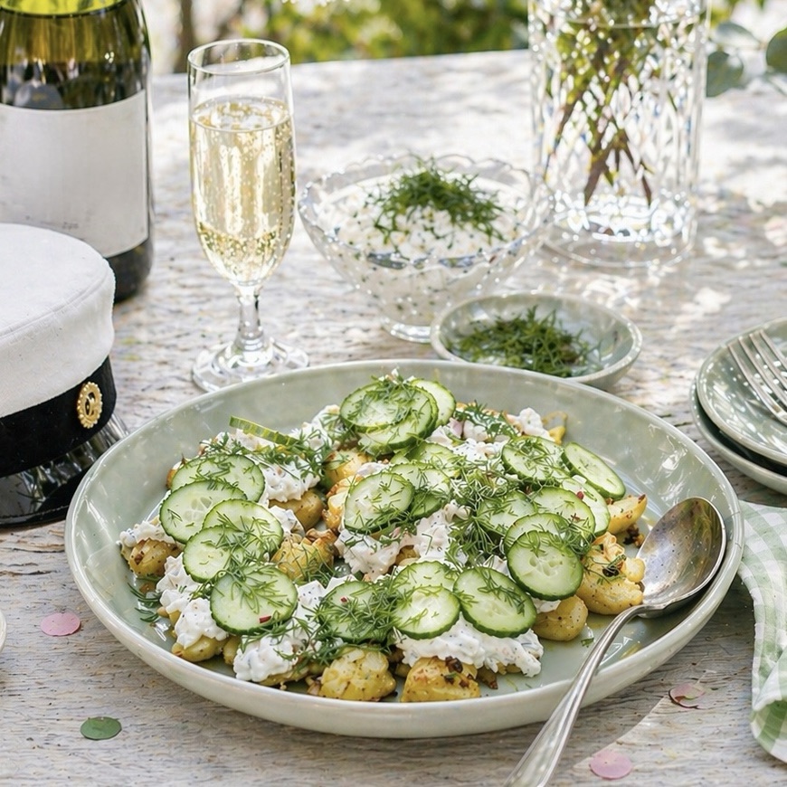 Lyttyperunat skagenröralla ja mummon kurkuilla – rapea ja täyteläinen&nbsp;herkku