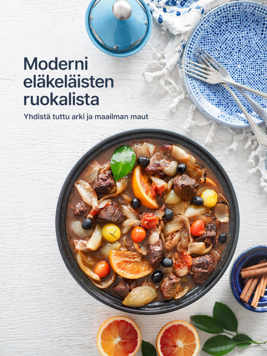 Moderni eläkeläisten ruokalista, jossa yhdistyvät perinteinen kotiruoka ja kansainväliset maut