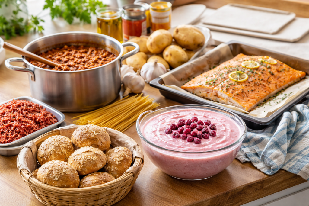 viikon ruokalista lapsiperheelle yhdellä sunnuntain kokkauksella