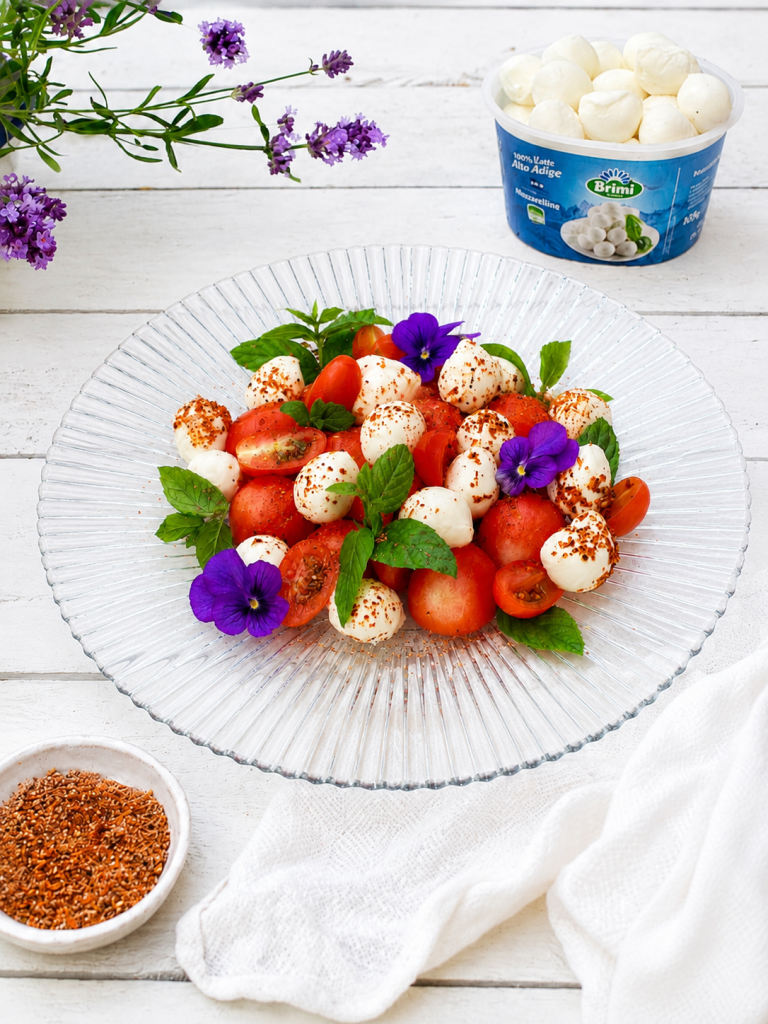 Minimozzarella-vesimelonisalaatti tajín-